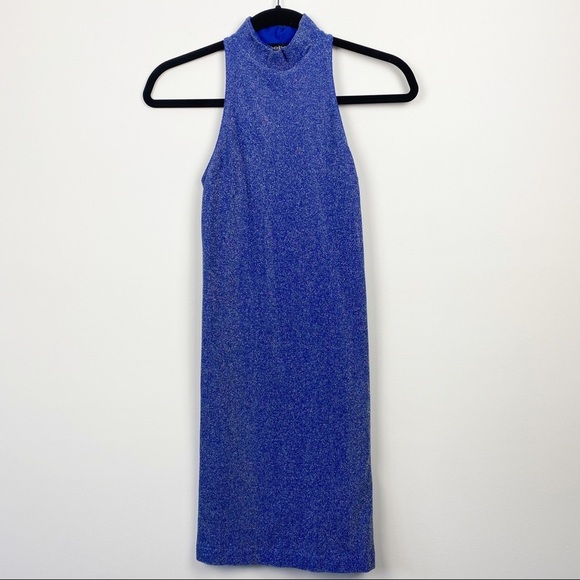 BEBE‎ Blue Turtleneck Sleeveless Racerback Dress PS - Picture 2 of 13